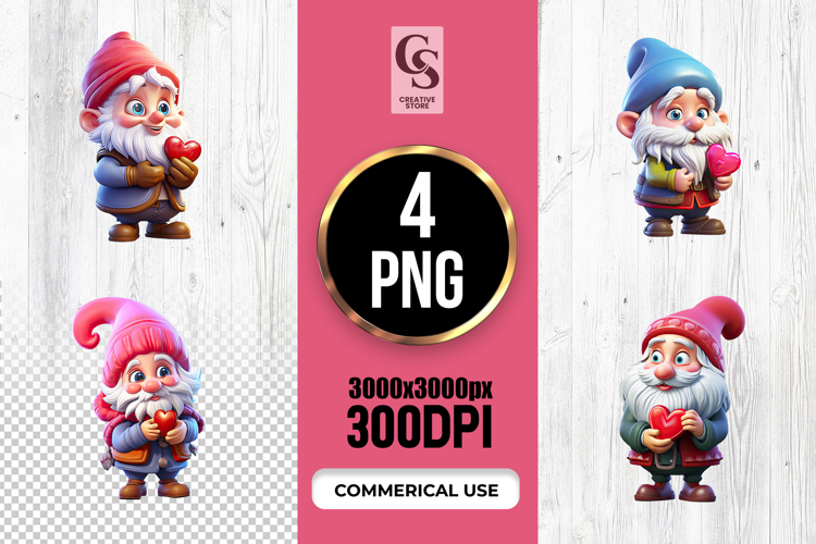 Valentine Gnome Holding Heart Sublimation PNG