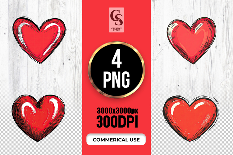 Red Hand Drawn Heart Clipart Sublimation PNG