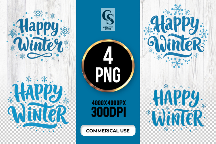Happy Winter Blue Text Clipart Sublimation PNG example image 1