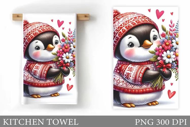 Cute Penguin Kitchen Towel. Christmas Penguin Kitchen Towel