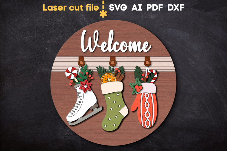 Christmas Welcome Sign SVG laser cut file for Glowforge