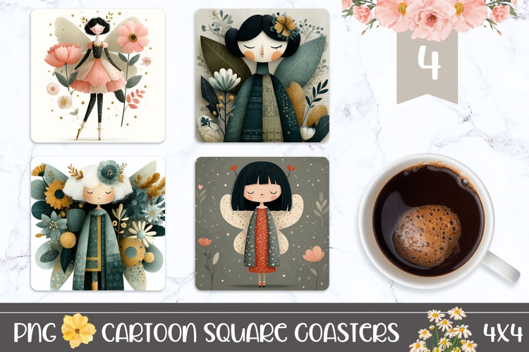 Cartoon Fairy Square Coasters, Fairy Coaster Designs