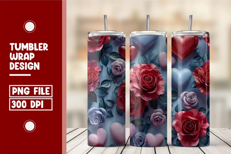 Heart Flower Tumbler Wrap Design