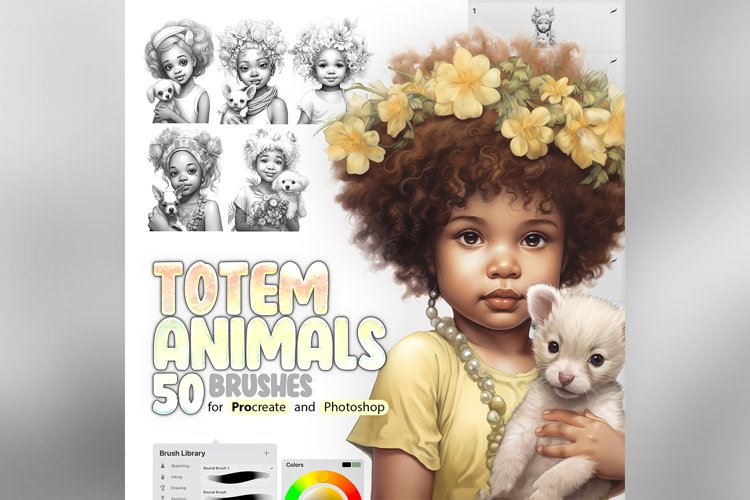 50 Procreate Totem Animals Stamp Brushes