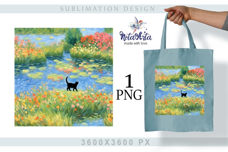 bag with landscape and cat|sublimation design in Monet style example image 1