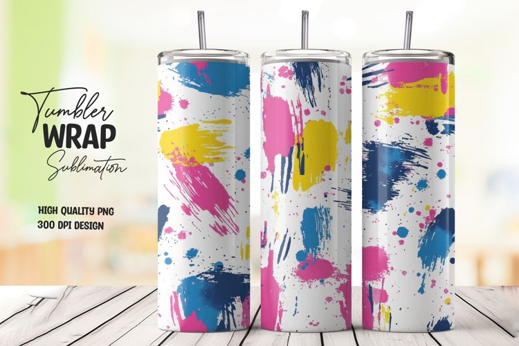 Colorful abstract splashes tumbler wrap sublimation design