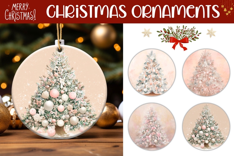Pink Christmas Tree Ornament Designs, Christmas Gift Tags