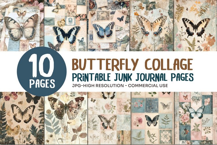 Butterfly Collage Junk Journal Pages example image 1