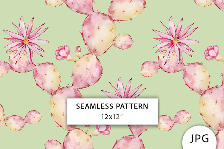 Watercolor Cactus Seamless Pattern