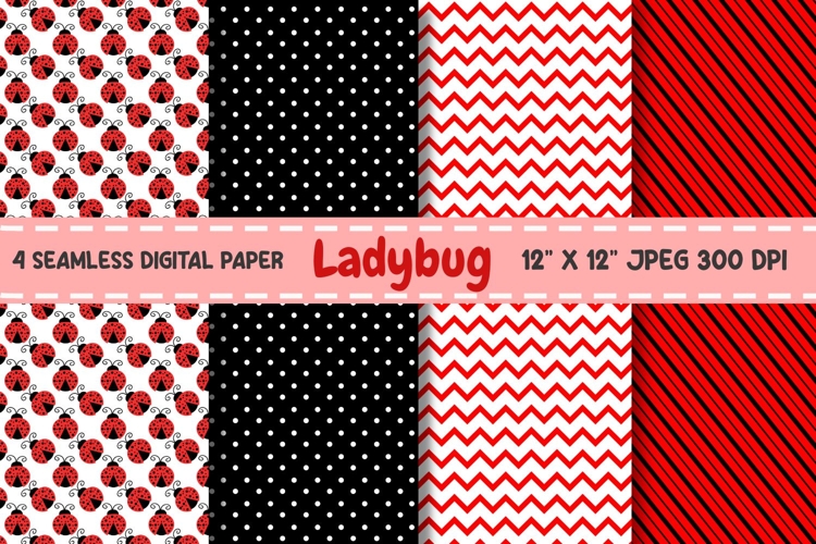 Ladybug Digital Paper, Ladybug seamless pattern.
