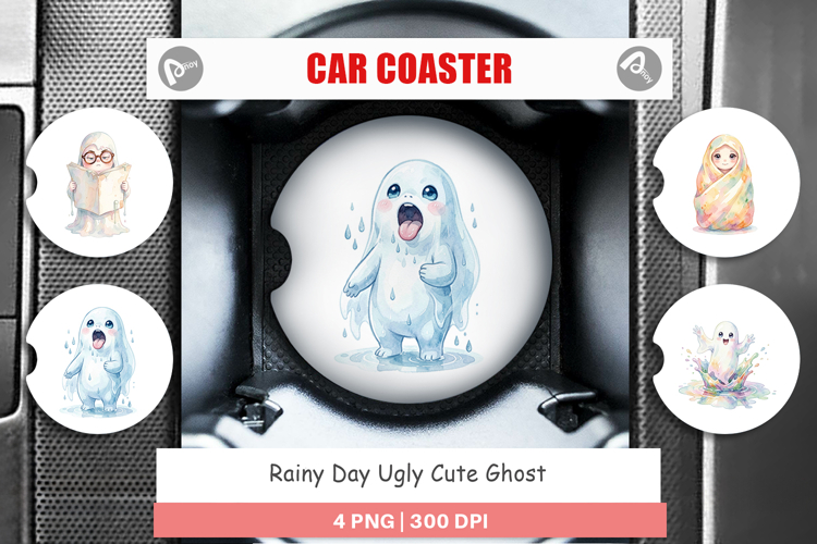 Rainy Day Ugly Ghost Car Coaster