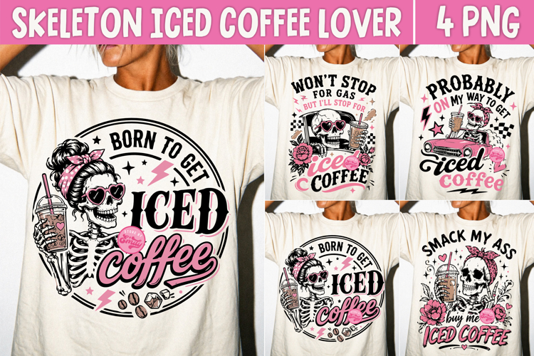 Skeleton Iced Coffee Lover PNG, Trendy Coquette Caffeine