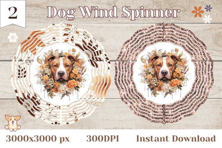 Watercolor Dog Wind Spinner Design, Pit Bull Wind Spinner