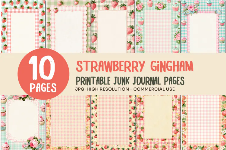 Strawberry Gingham Junk Journal Pages