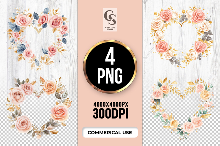 Floral Heart Wreath Clipart Sublimation PNG