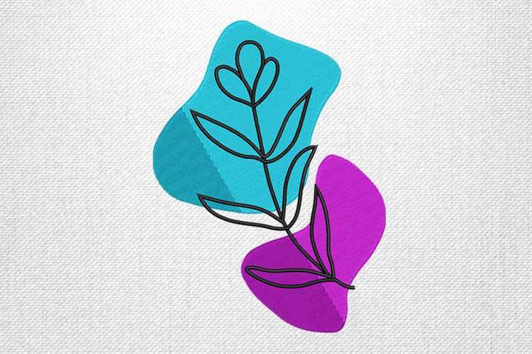 Abstract Blue and Purple Leaf Embroidery Design