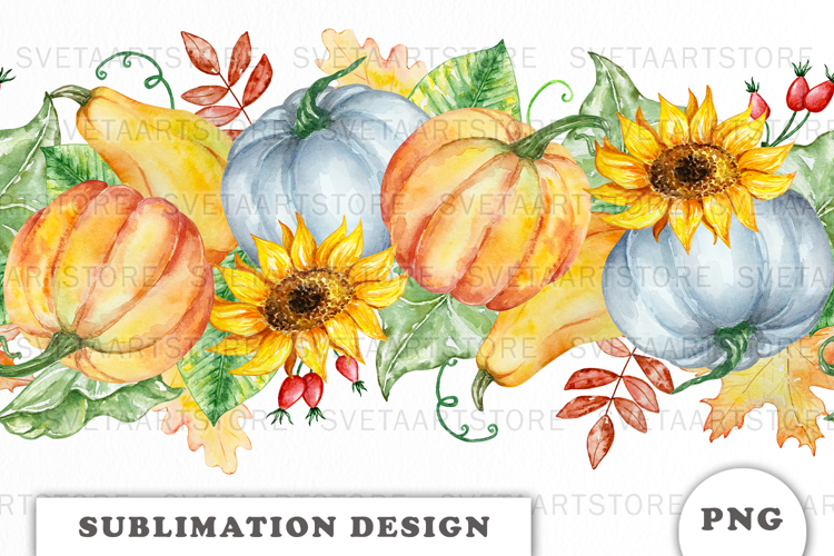Watercolor Pumpkins seamless border png