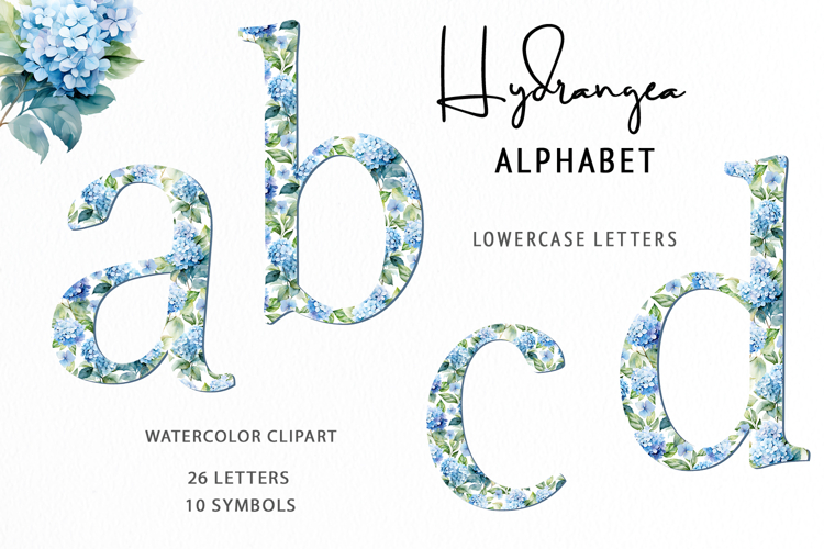 Watercolor Hydrangea alphabet clipart