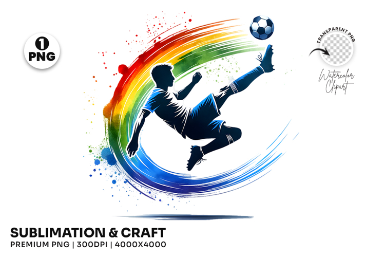Energetic Soccer Player Kick PNG Sublimation Design Clipart