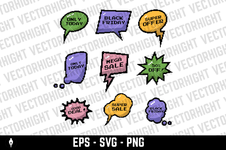Set of mosaic vintage talk bubbles. Pixel speech balloons.