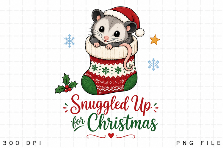 Cute Christmas Opossum Stocking PNG Clipart, Snuggled Up for