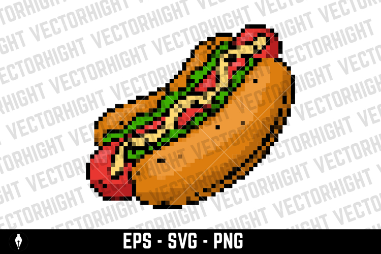 Pixel art hot dog isolated on white background. Vector illus