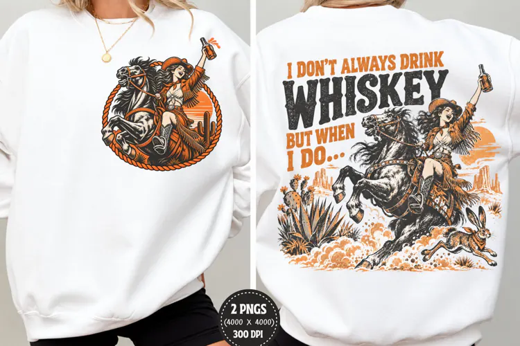 Whiskey Cowgirl Front Back PNG, Western Cowgirl Chest Back S