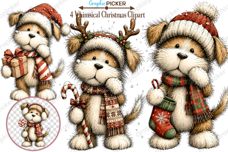 Whimsical Christmas Dogs Clipart, Trending Christmas PNG