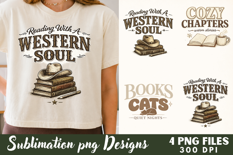 Reading With A Western Soul PNG Sublimation Design file