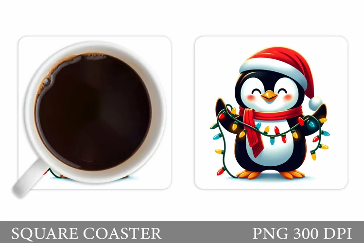 Cute Penguin Coaster Design. Christmas Coaster Sublimation