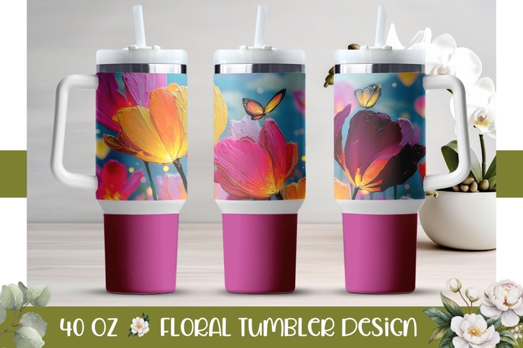 Colorful Tulips Tumbler Design, Pink 40 Oz Tumbler Wrap
