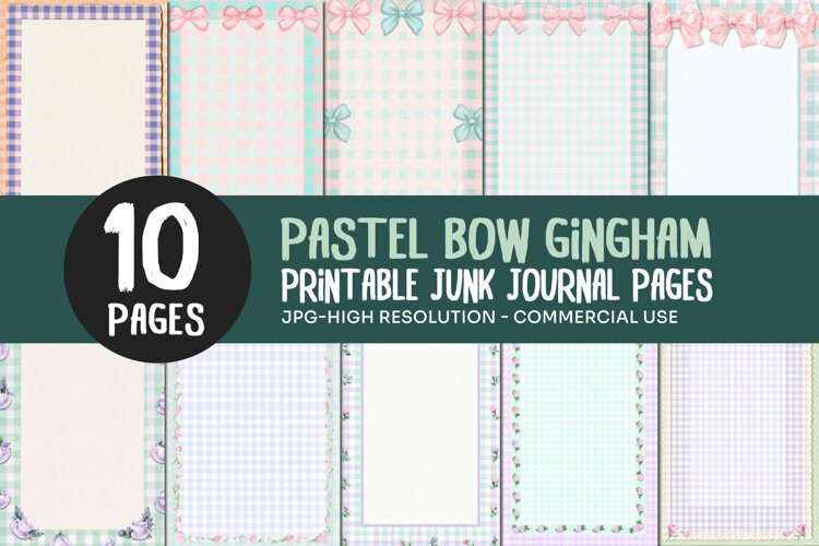 Pastel Bow Gingham Junk Journal Pages example image 1