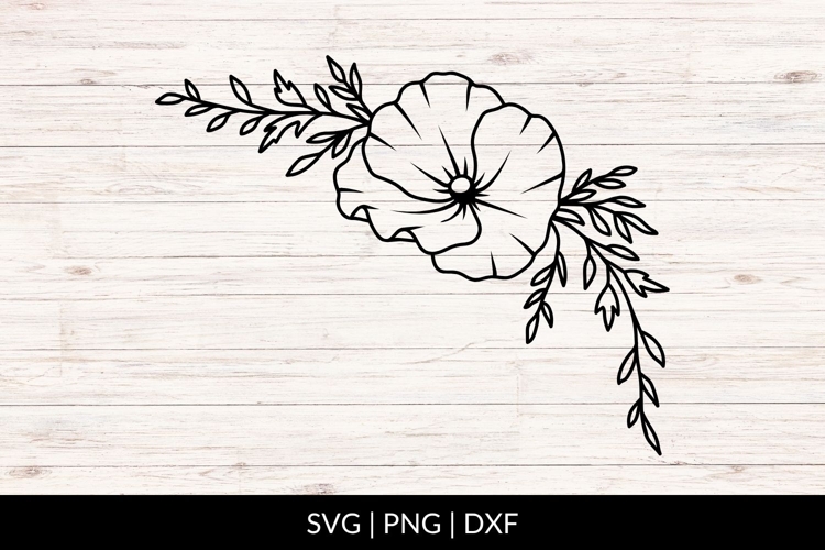 Hand Drawn Poppy Floral Corner SVG