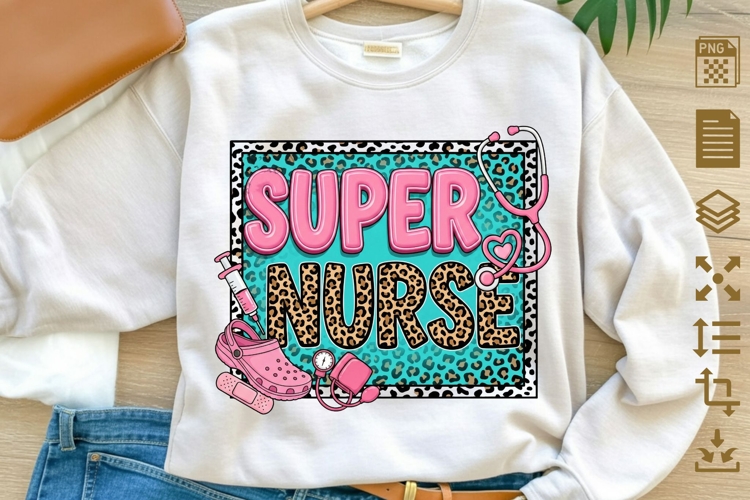 Super Nurse PNG, Nurse Sublimation Design, Leopard Nurse Shi