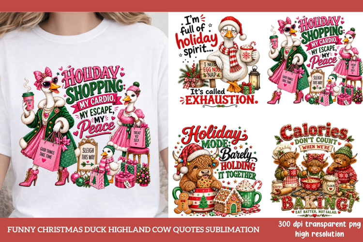 Funny Christmas Duck Highland Cow Quotes Sublimation PNG