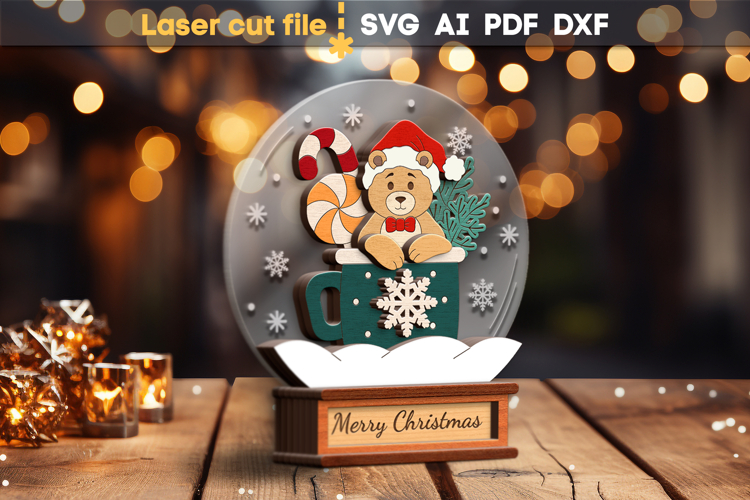 Christmas Snow Globe Bear SVG laser cut file for Glowforge