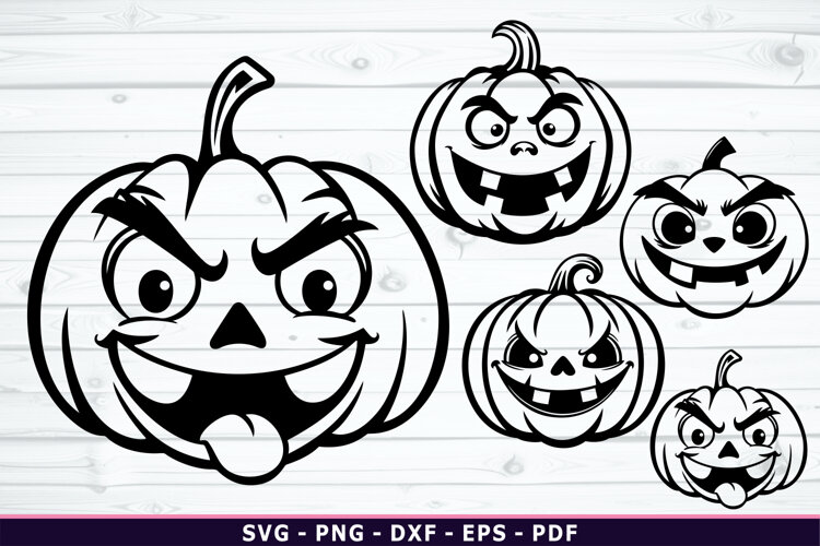 Funny Halloween Pumpkin Faces SVG, Outline Pumpkin clipart example image 1