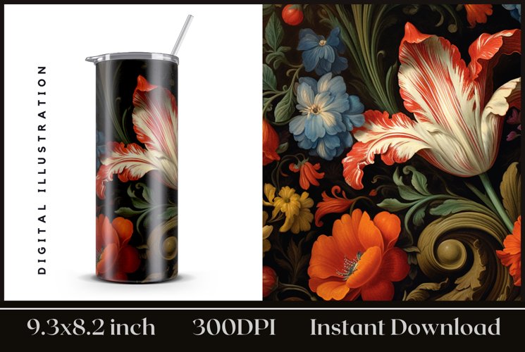 Flowers Tumbler Wrap PNG, Flowers Sublimation Design 20 oz