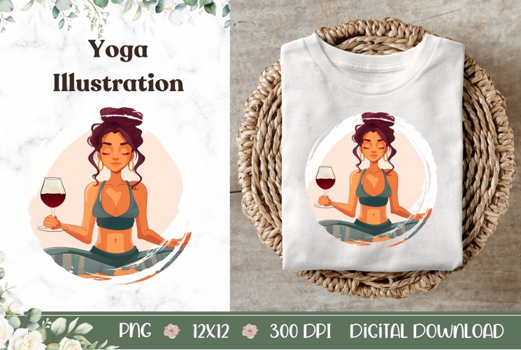 Cartoon Yoga Illustration, Wine Yoga Sublimation, Yoga PNG