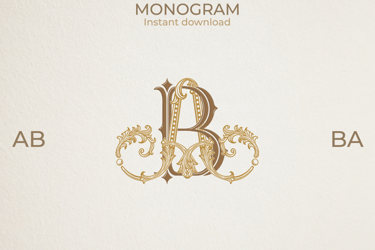 AB BA Wedding Monogram Logo | Elegant Initials Vector