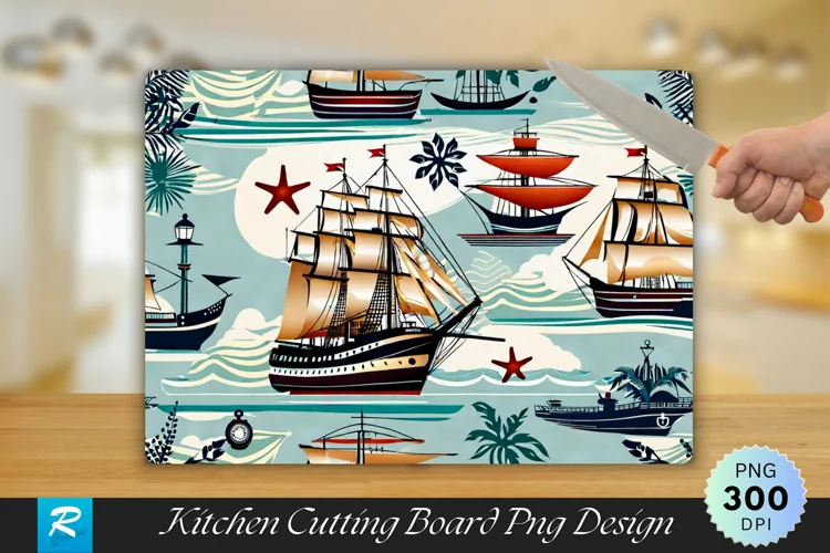 Vintage Ship Cutting Board Sublimation Design