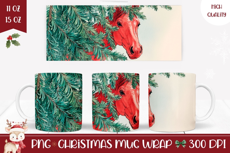 Cartoon Christmas Horse Mug, Christmas Animals Mug Wrap