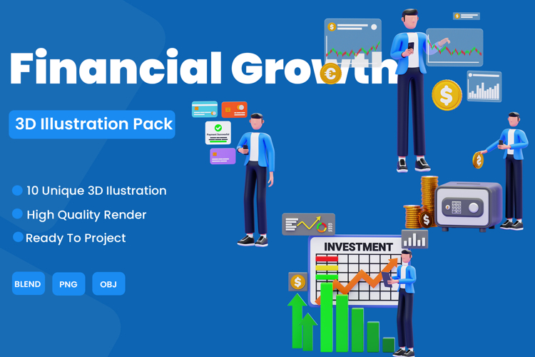 Financial Growth 3D Illustration Pack