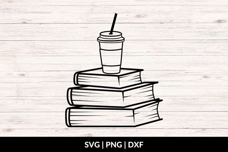 Hand Drawn Books Stack With Coffee Cup SVG