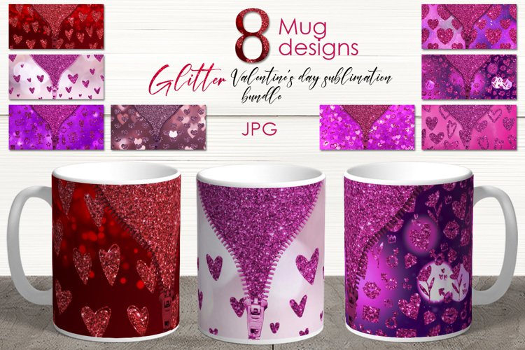 Valentines Sublimation Mug glitter design Bundle, JPG example image 1