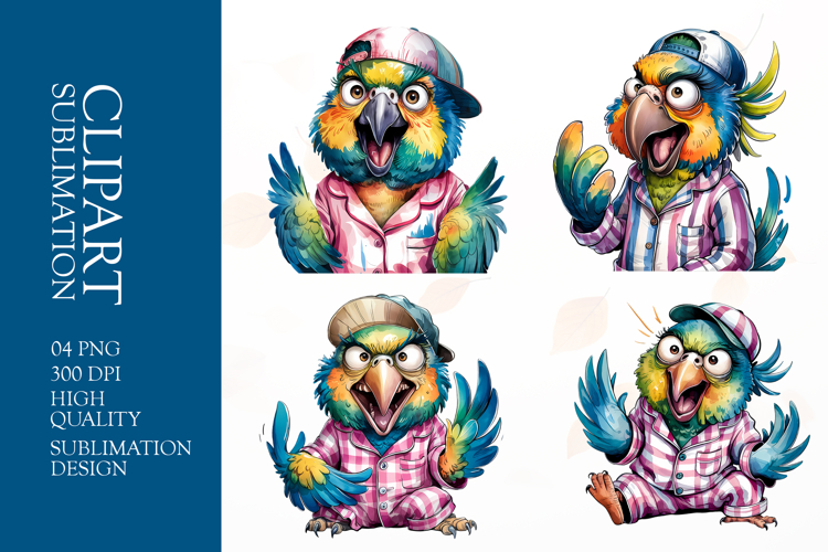 Grumpy Parrot watercolor clipart sublimation