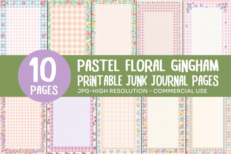 Pastel Floral Gingham Junk Journal Pages example image 1