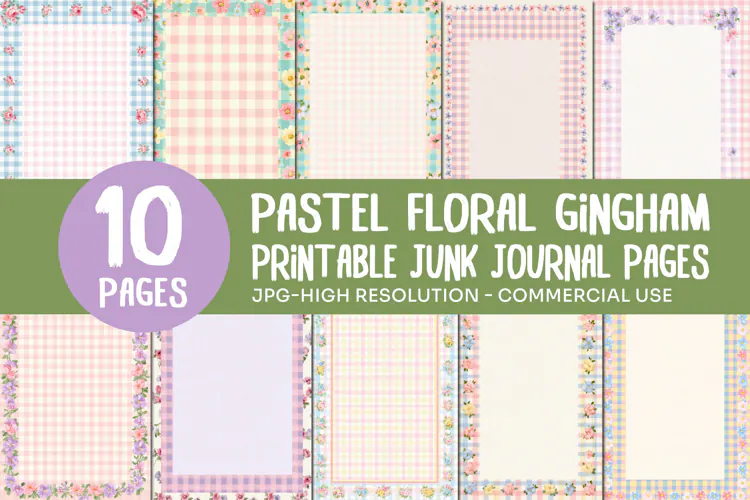 Pastel Floral Gingham Junk Journal Pages