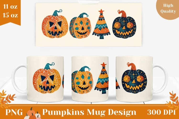 Funny Pumpkins Mug Wrap Design, Halloween Coffee Mug