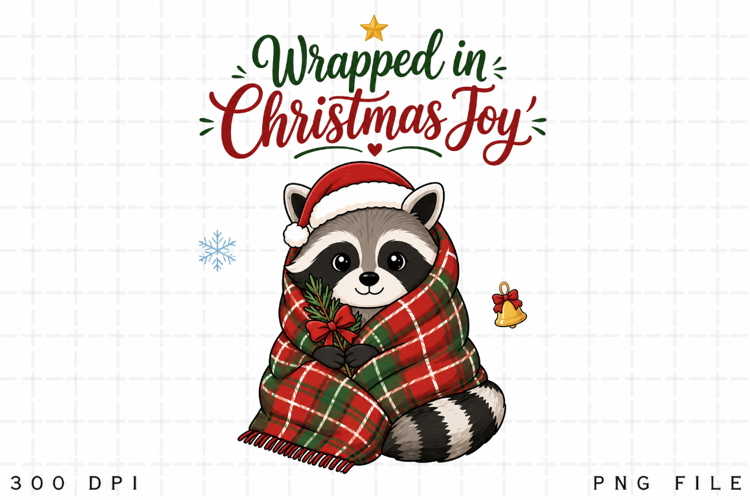 Cute Christmas Raccoon PNG, Wrapped in Christmas Joy